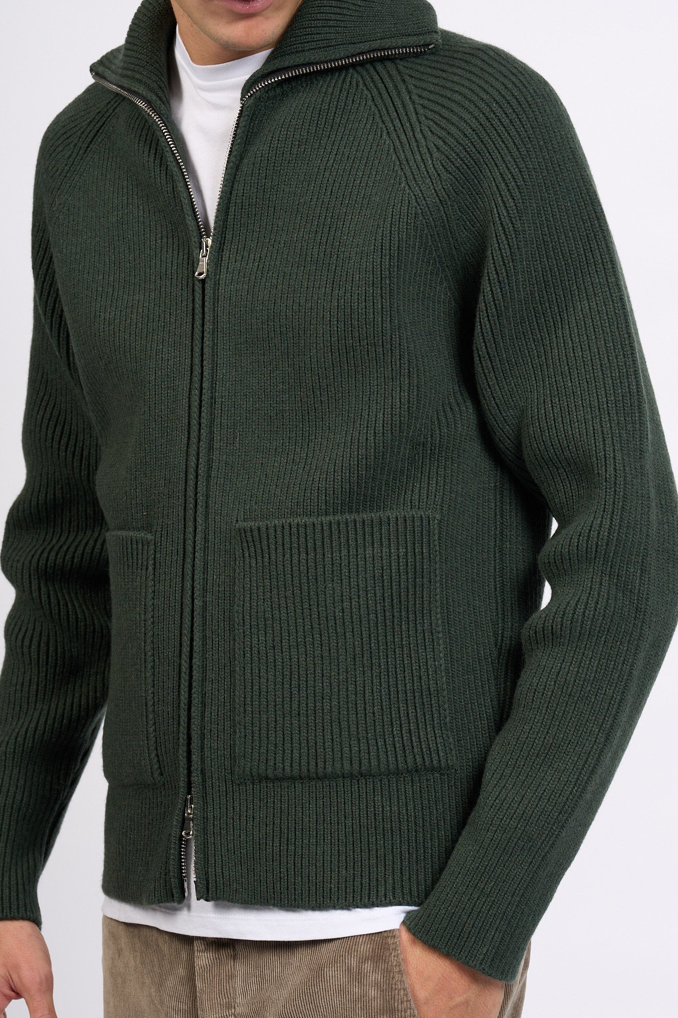 Albarena Cardigan Full Zip Verdone Uomo-7