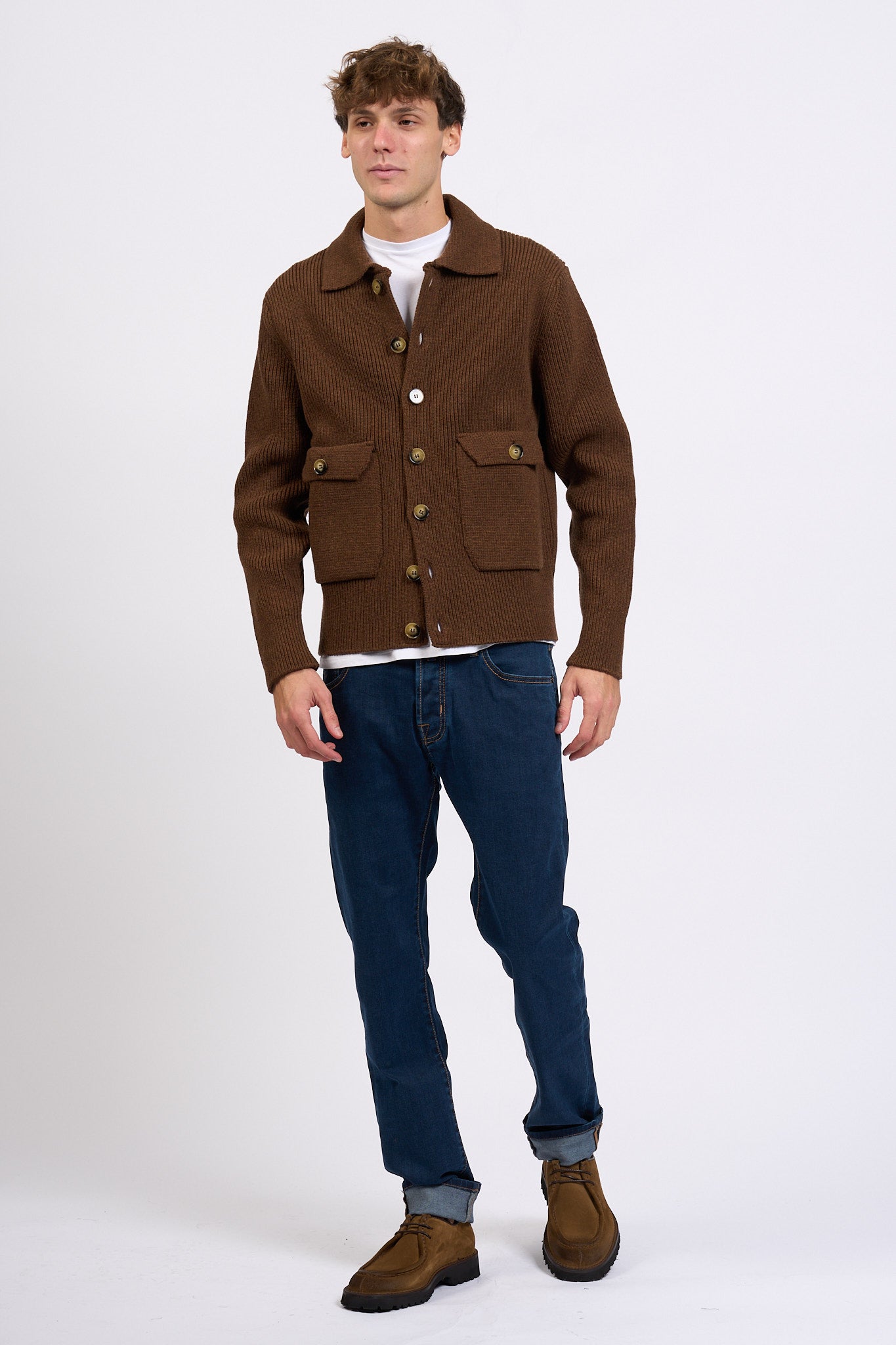Albarena Cardigan con Tasche Marrone Uomo-2