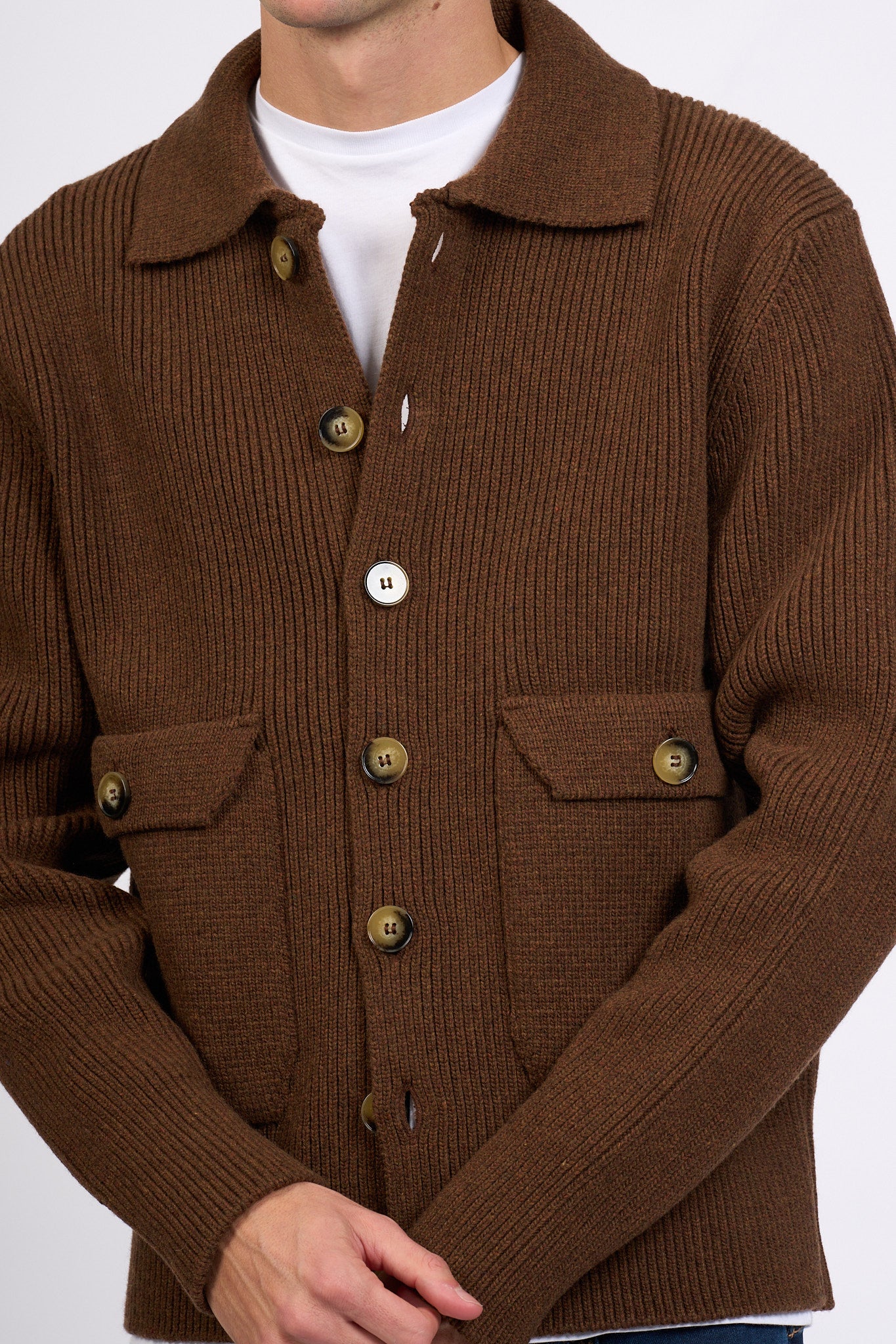 Albarena Cardigan con Tasche Marrone Uomo-6