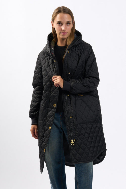 Barbour Giacca Lunga Trapuntata Hilary Nero Donna