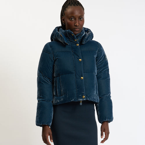 Elisabetta Franchi Piumino Corto Velluto Blu Donna