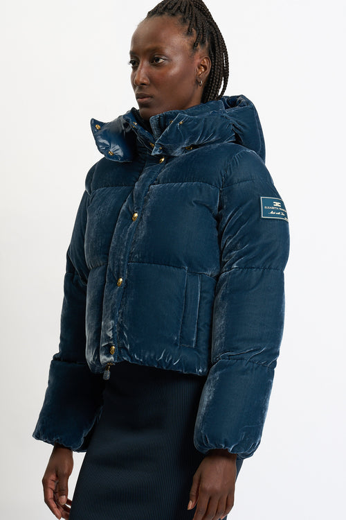 Elisabetta Franchi Piumino Corto Velluto Blu Donna-2