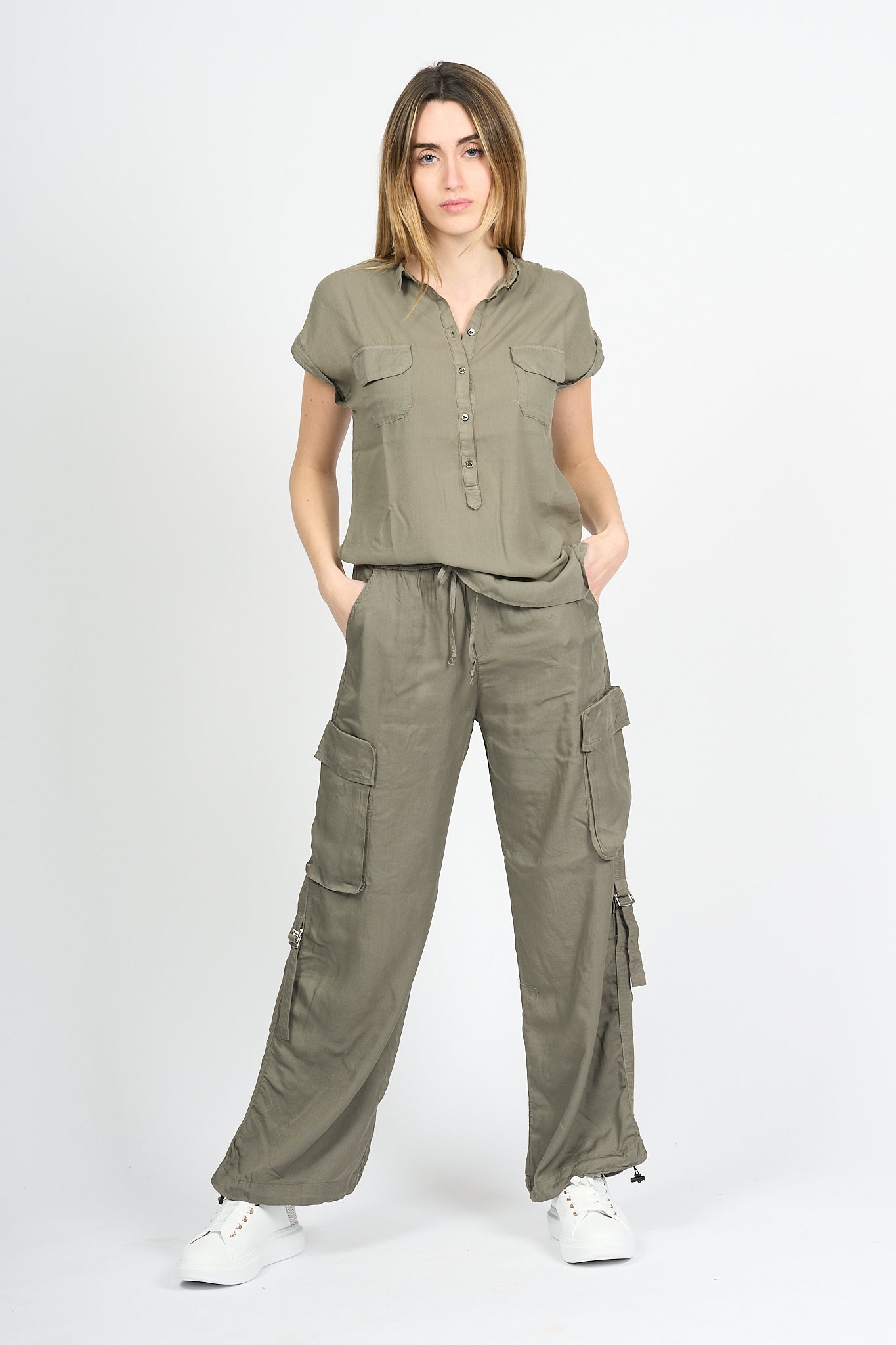 Mason's Camicia Casta Tencel Verde Militare Donna-1