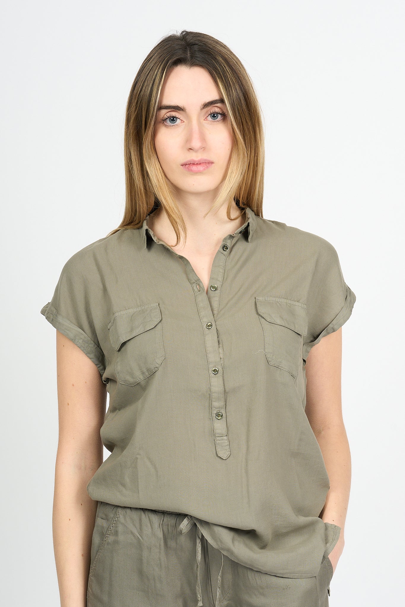 Mason's Camicia Casta Tencel Verde Militare Donna-3