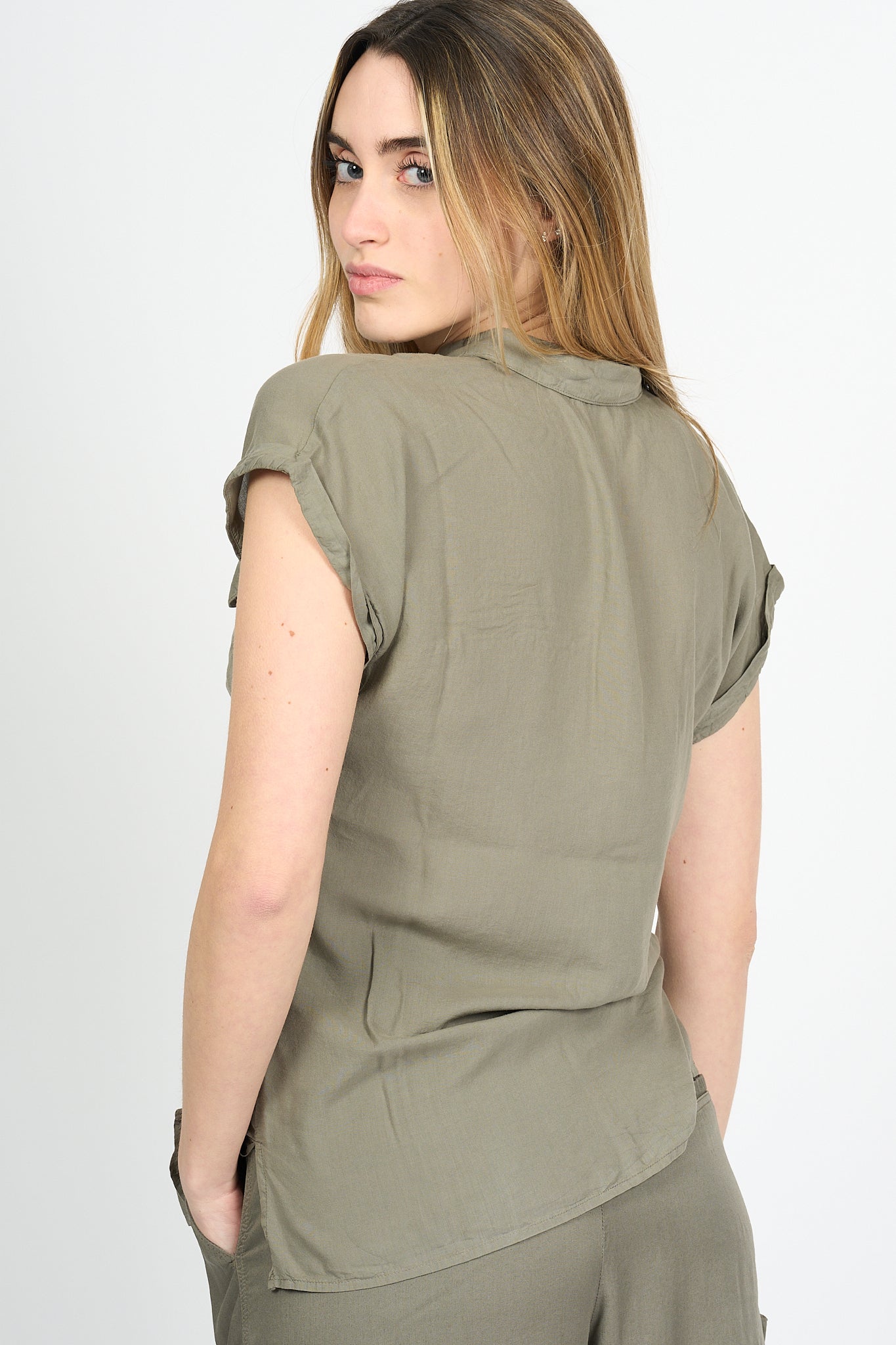 Mason's Camicia Casta Tencel Verde Militare Donna-4