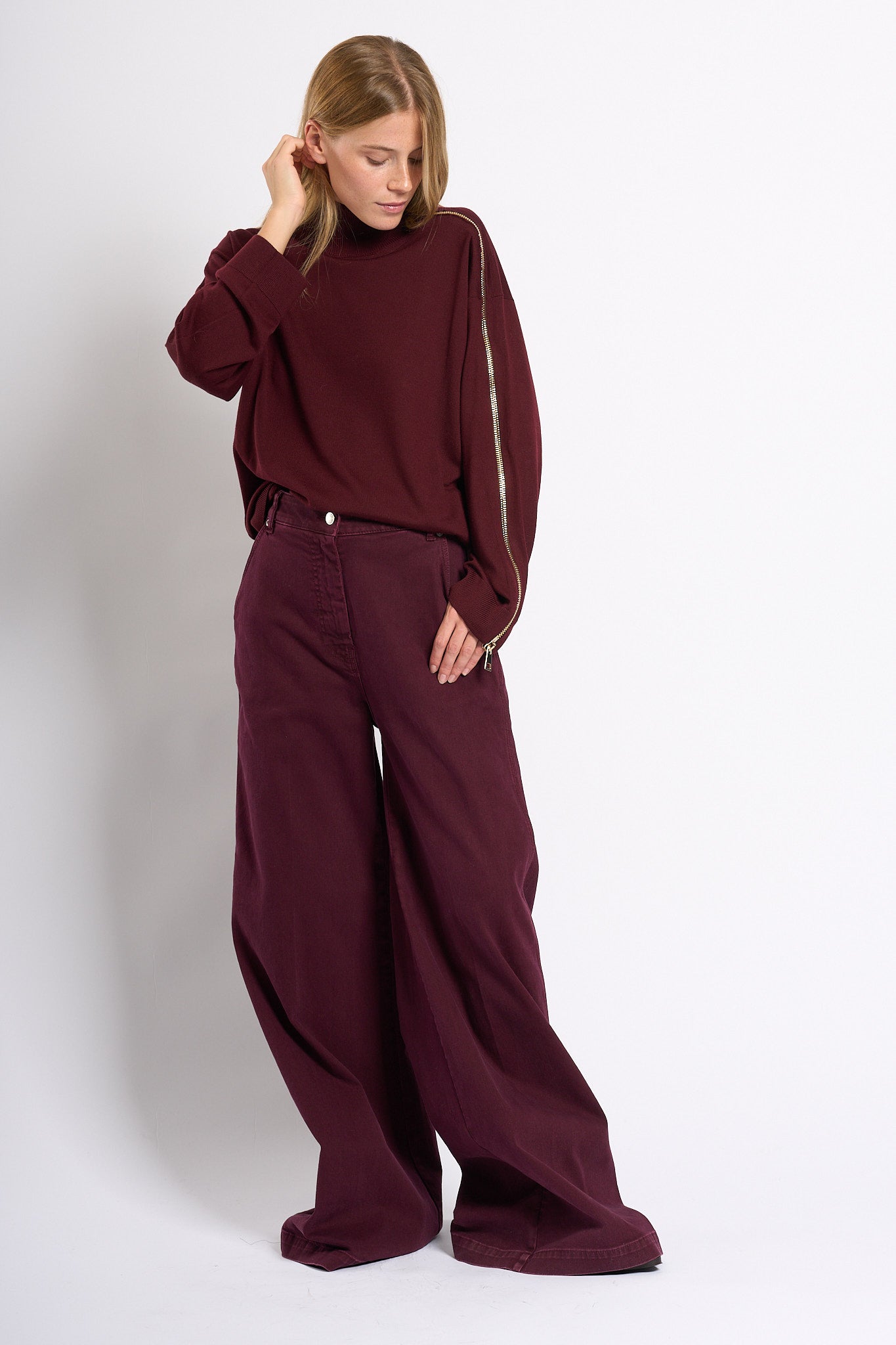 Nude Maglia con Zip Bordeaux Donna-3