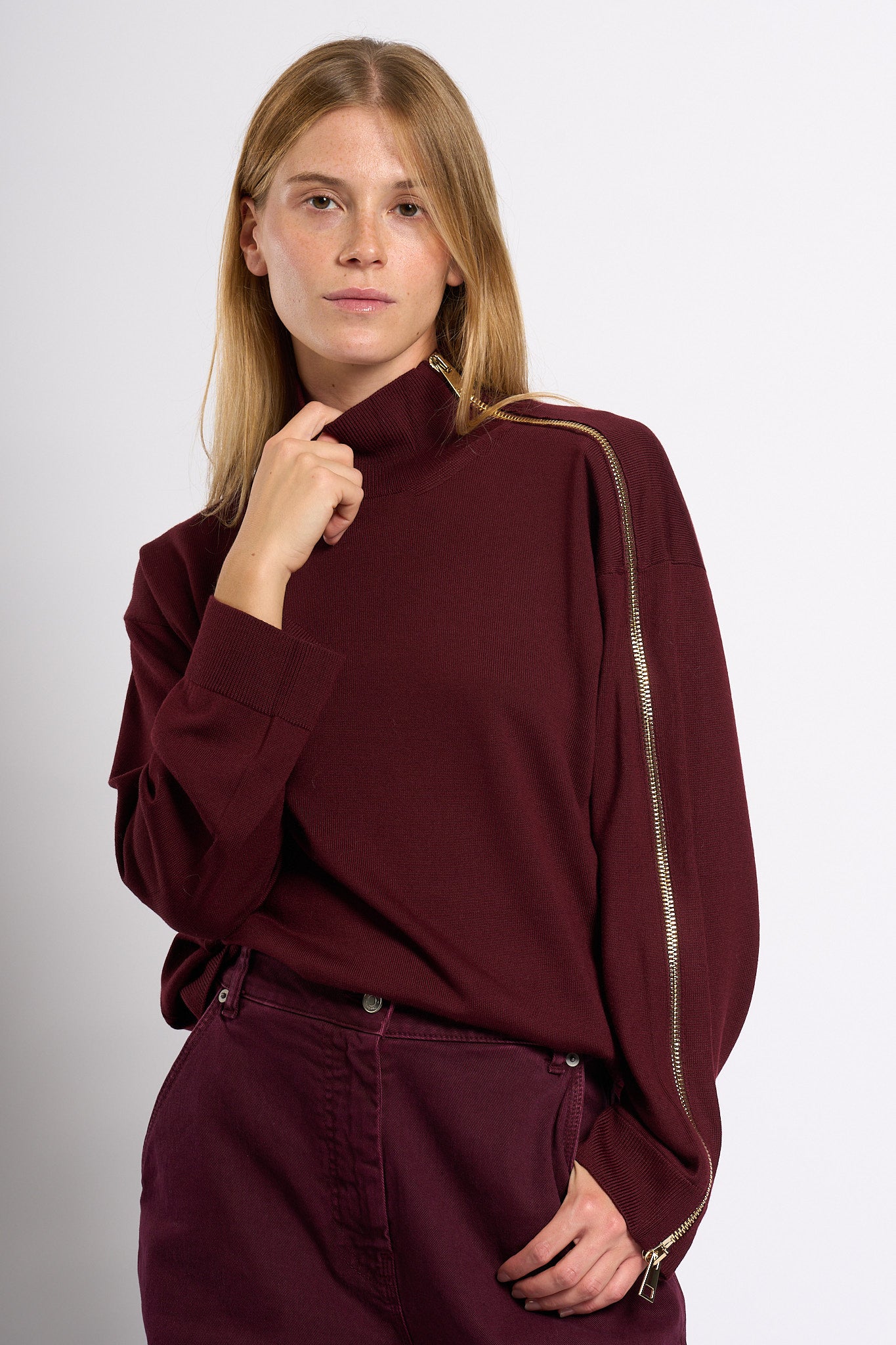 Nude Maglia con Zip Bordeaux Donna-1