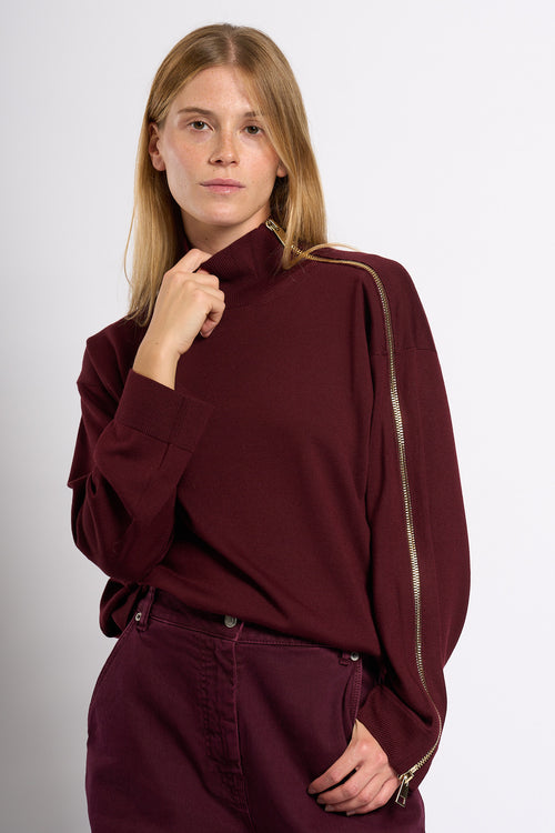 Nude Maglia con Zip Bordeaux Donna