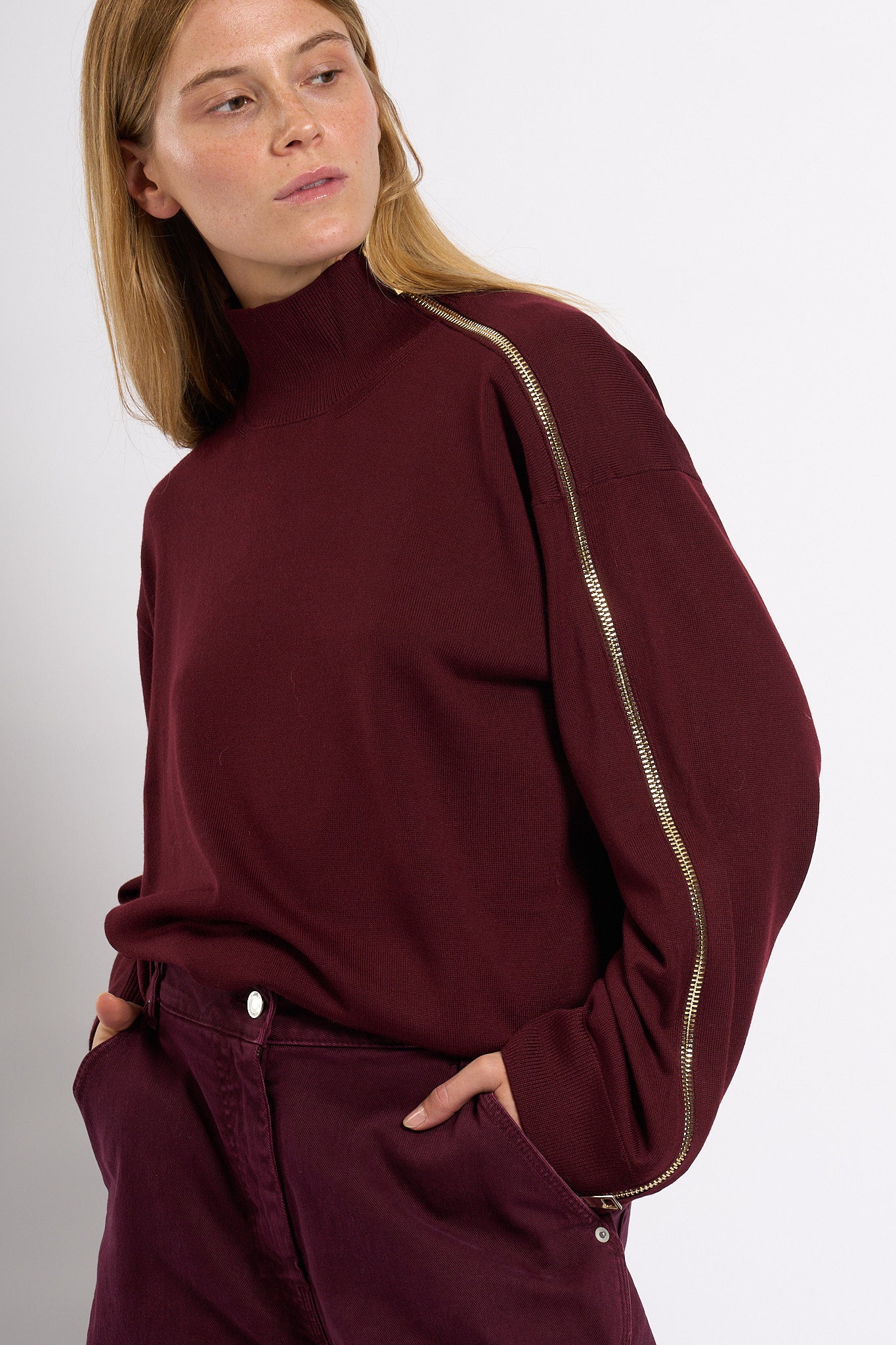 Nude Maglia con Zip Bordeaux Donna-4