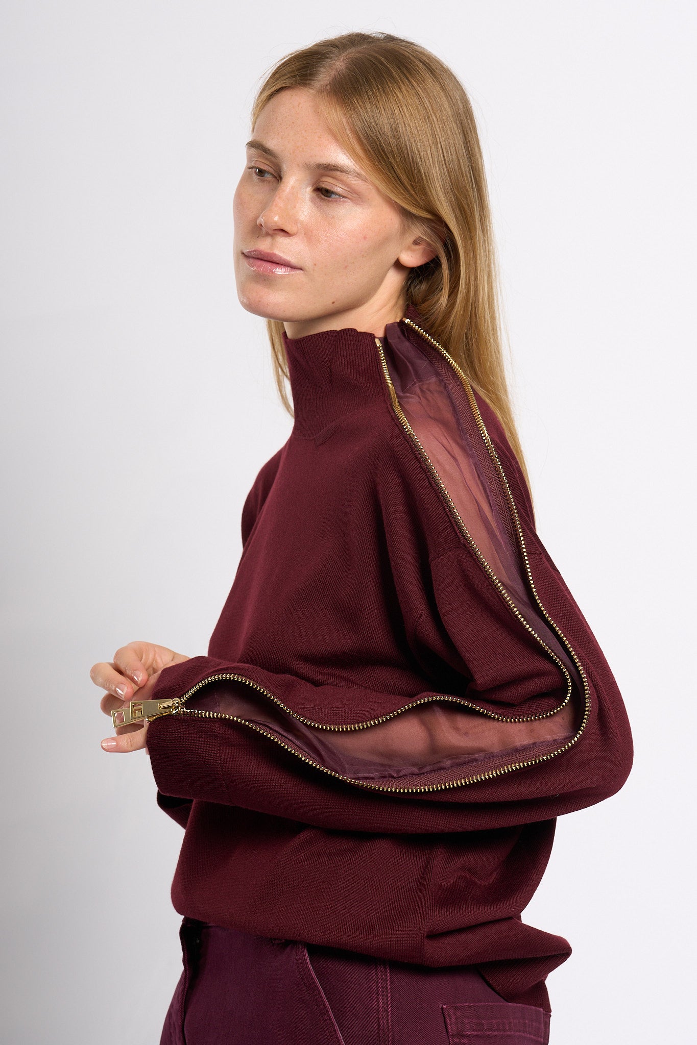 Nude Maglia con Zip Bordeaux Donna-5