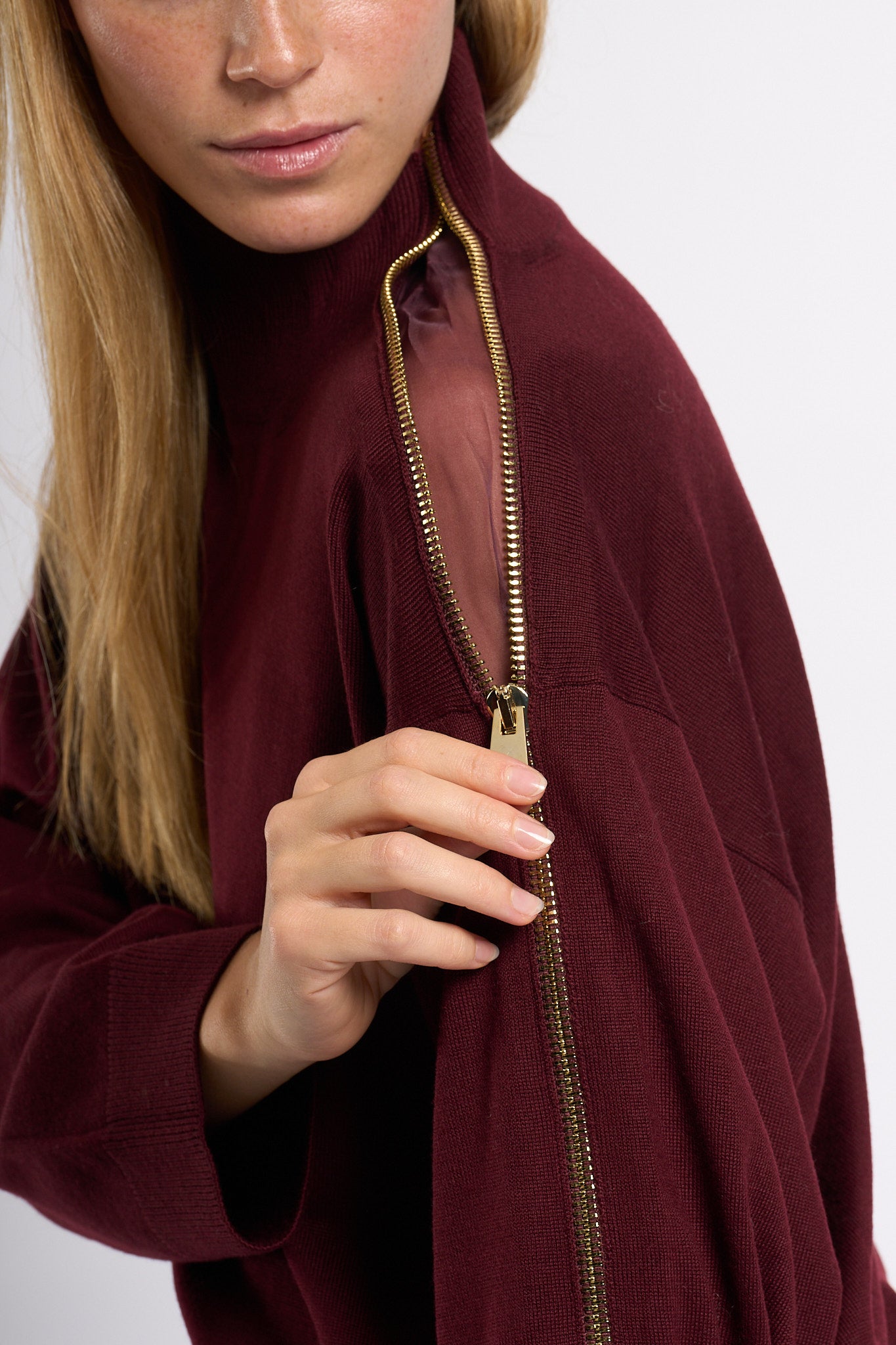 Nude Maglia con Zip Bordeaux Donna-2