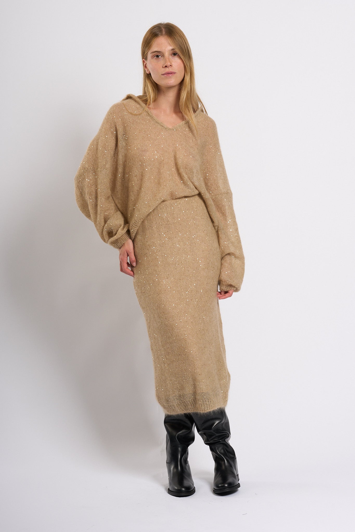 Nude Polo in Lana Mohair Sabbia Donna-3