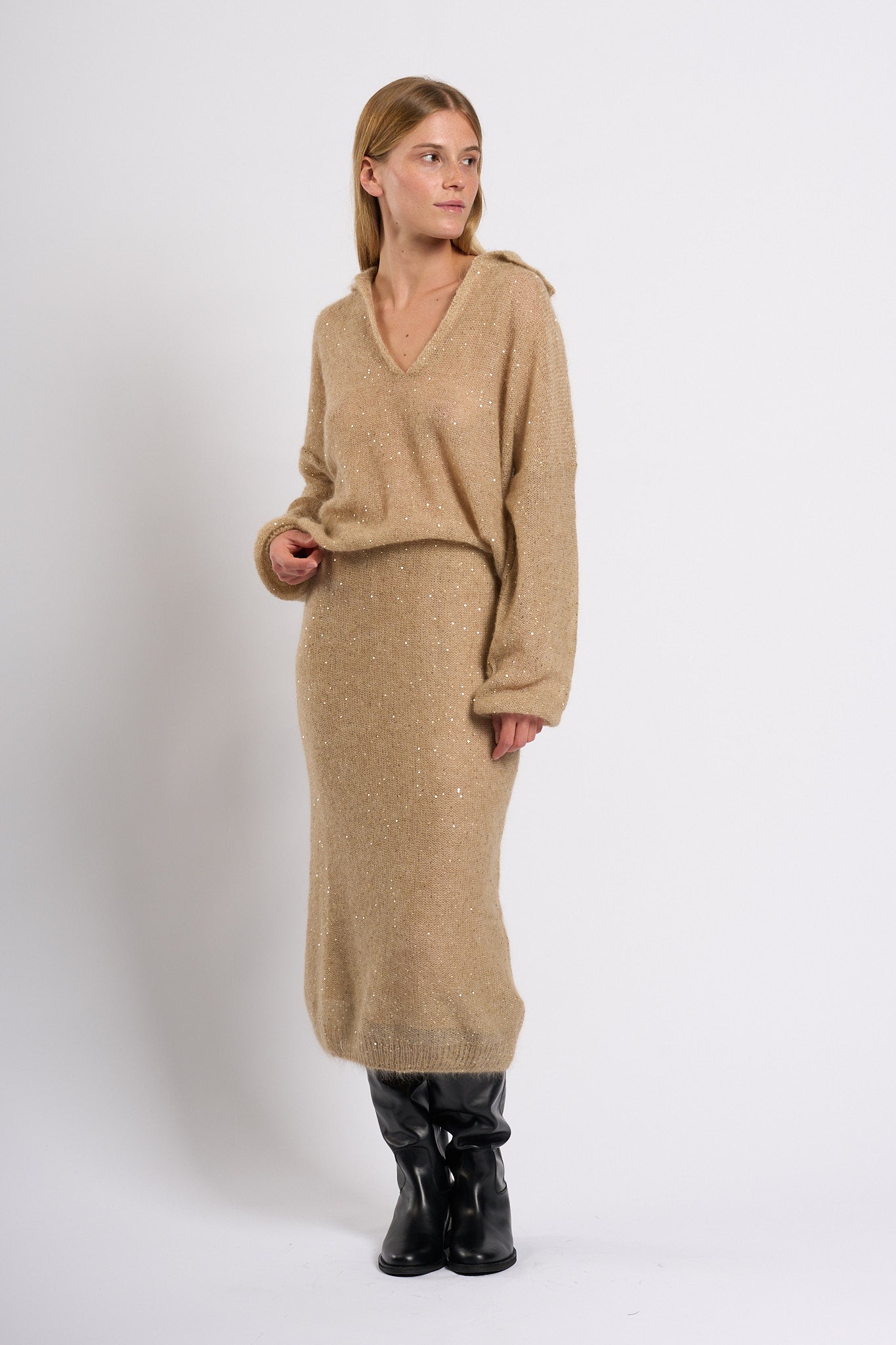 Nude Polo in Lana Mohair Sabbia Donna-7