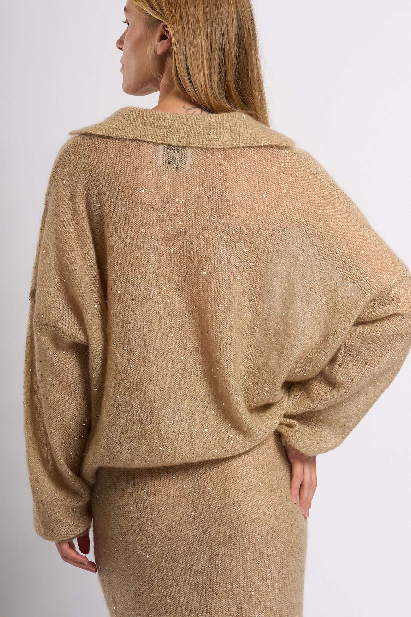 Nude Polo in Lana Mohair Sabbia Donna-2