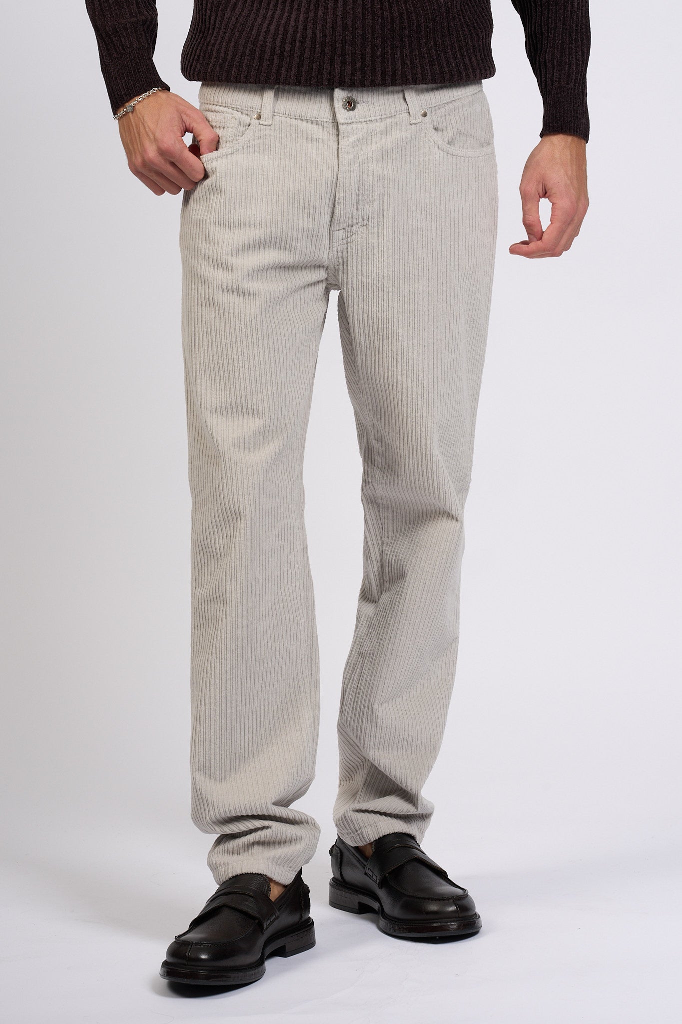 Teleria Zed Pantalone Mark Velluto Grigio Uomo-1
