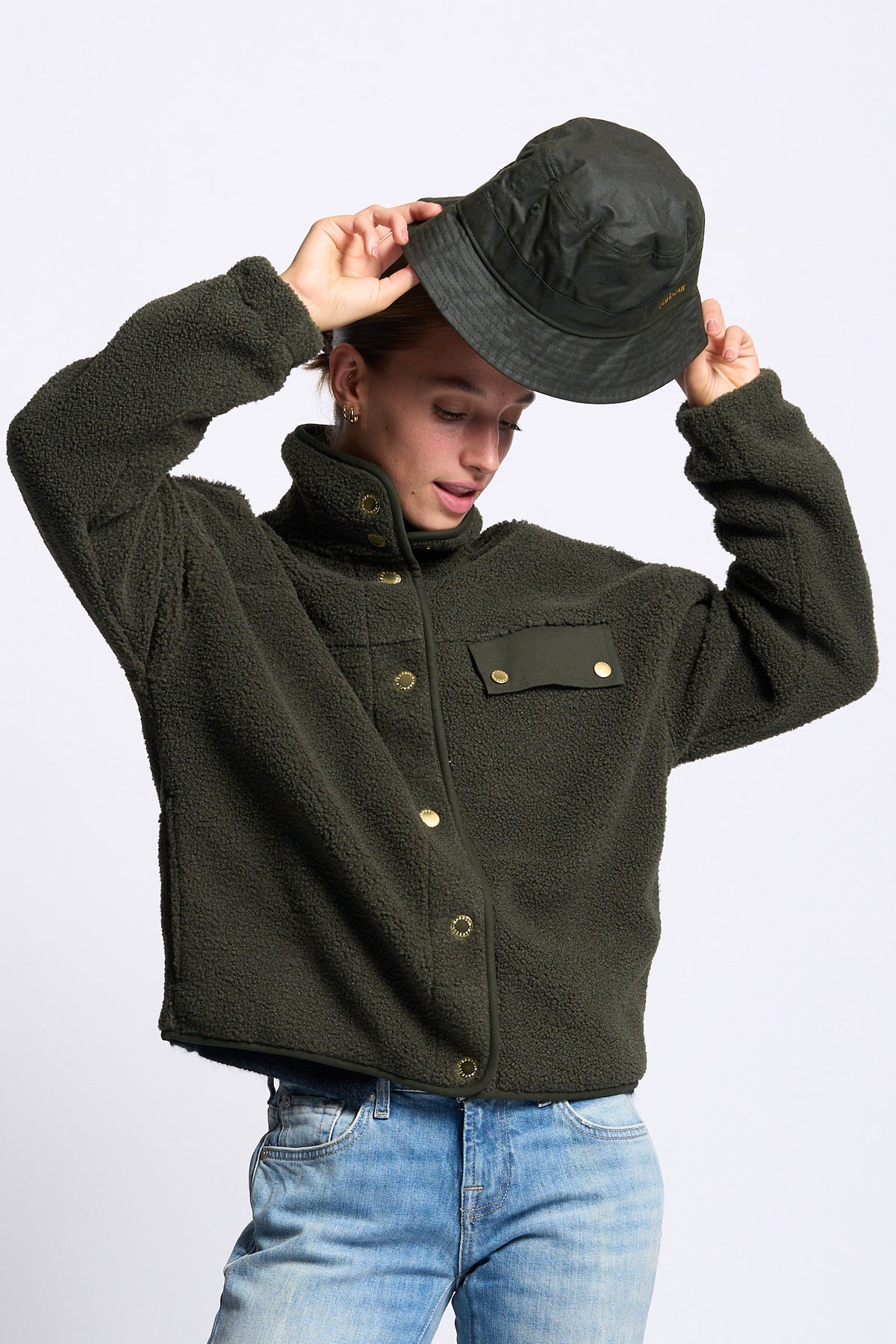 Barbour Cappello Pioggia BELSAY Donna in cotone cerato oliva-1