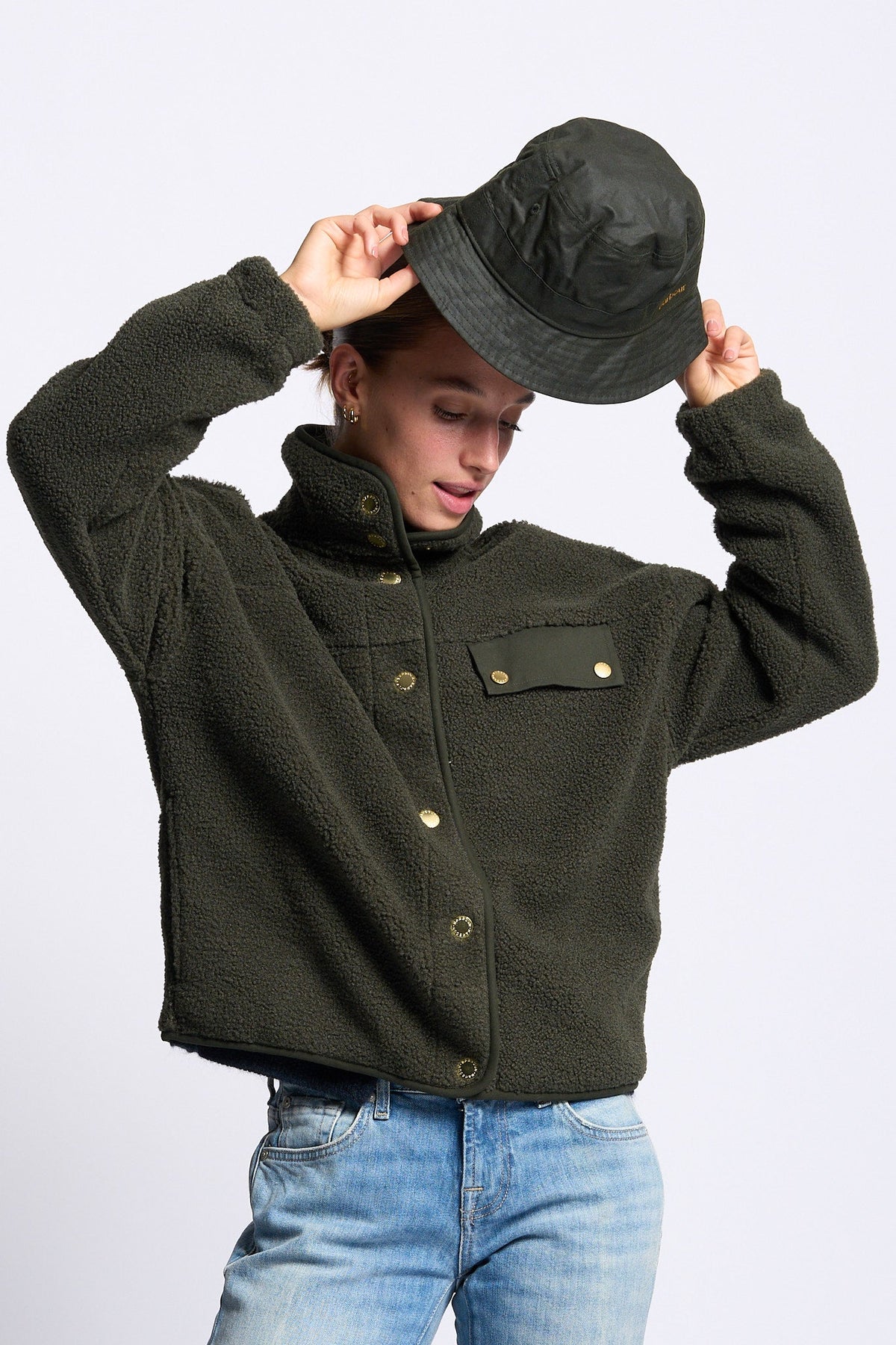 Barbour Cappello Pioggia BELSAY Donna in cotone cerato oliva-6