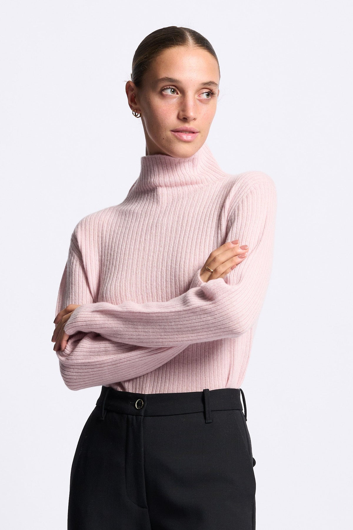 Gran Sasso Lupetto Cashmere Donna a coste rosa-7