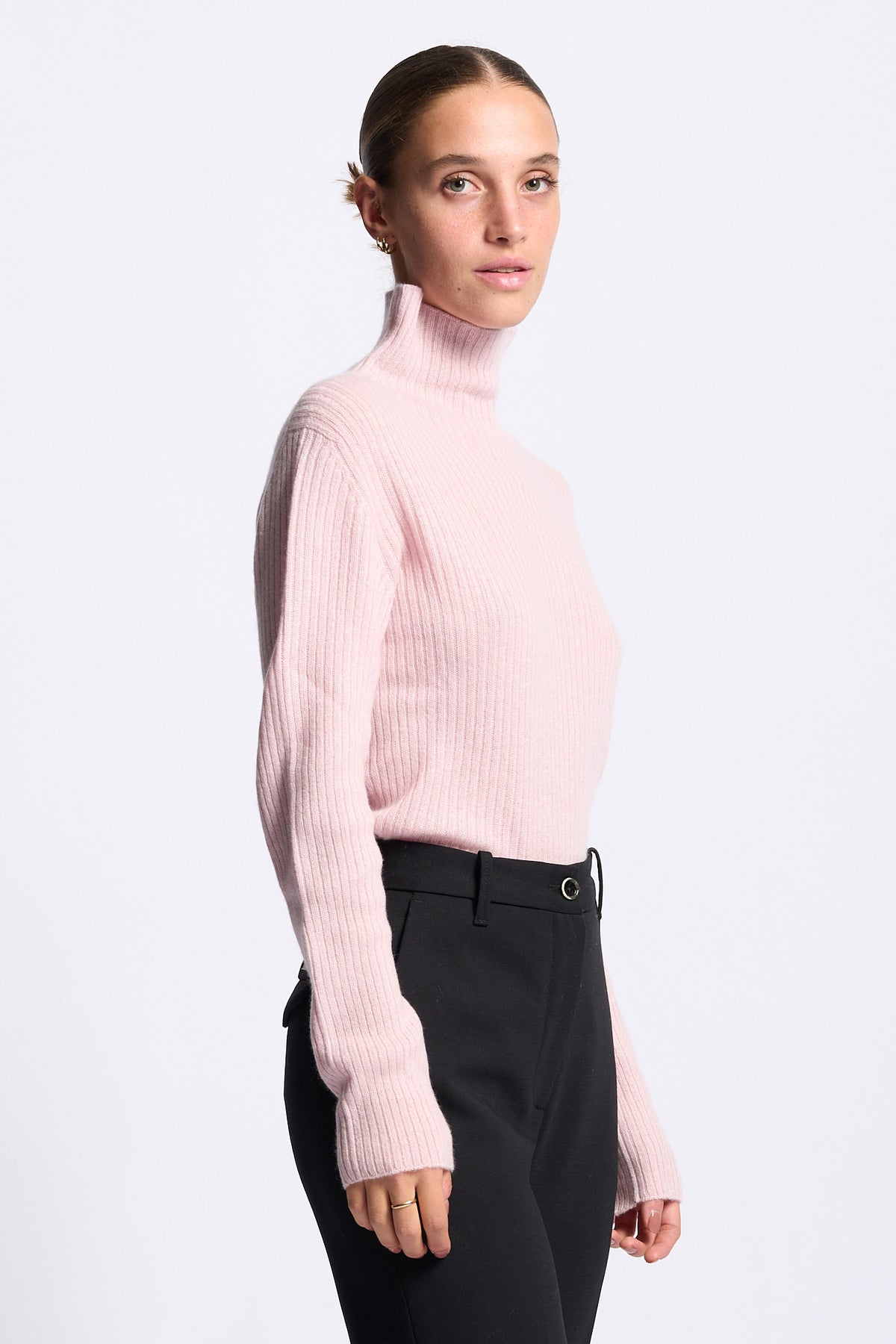 Gran Sasso Lupetto Cashmere Donna a coste rosa-5