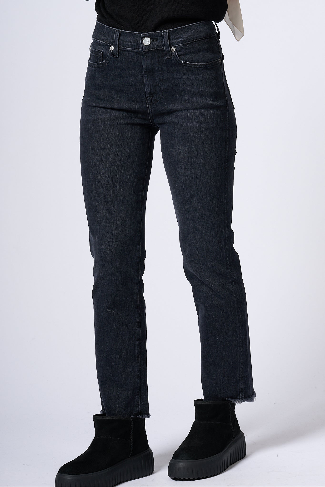 7 For All Mankind The Straight Crop Nero Donna-3