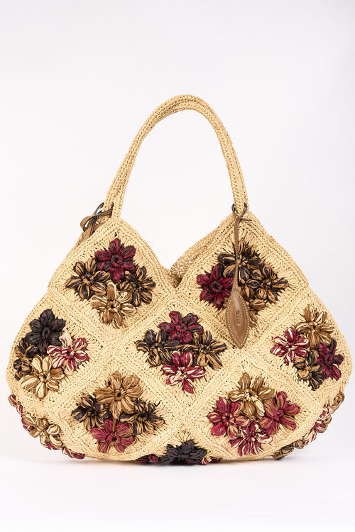 Afar Borsa Desirè in Rafia con Fiori Donna
