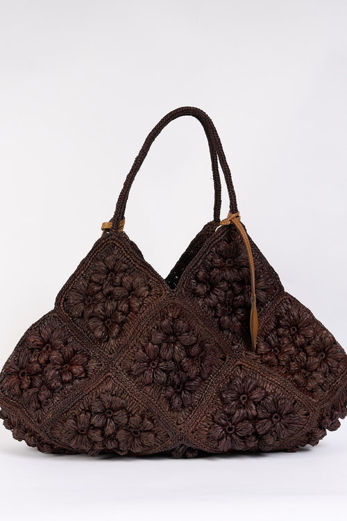 Afar Borsa Desirè in Rafia con Fiori Ebano Donna