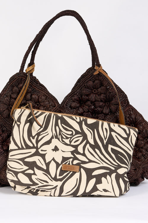 Afar Borsa Desirè in Rafia con Fiori Ebano Donna-2
