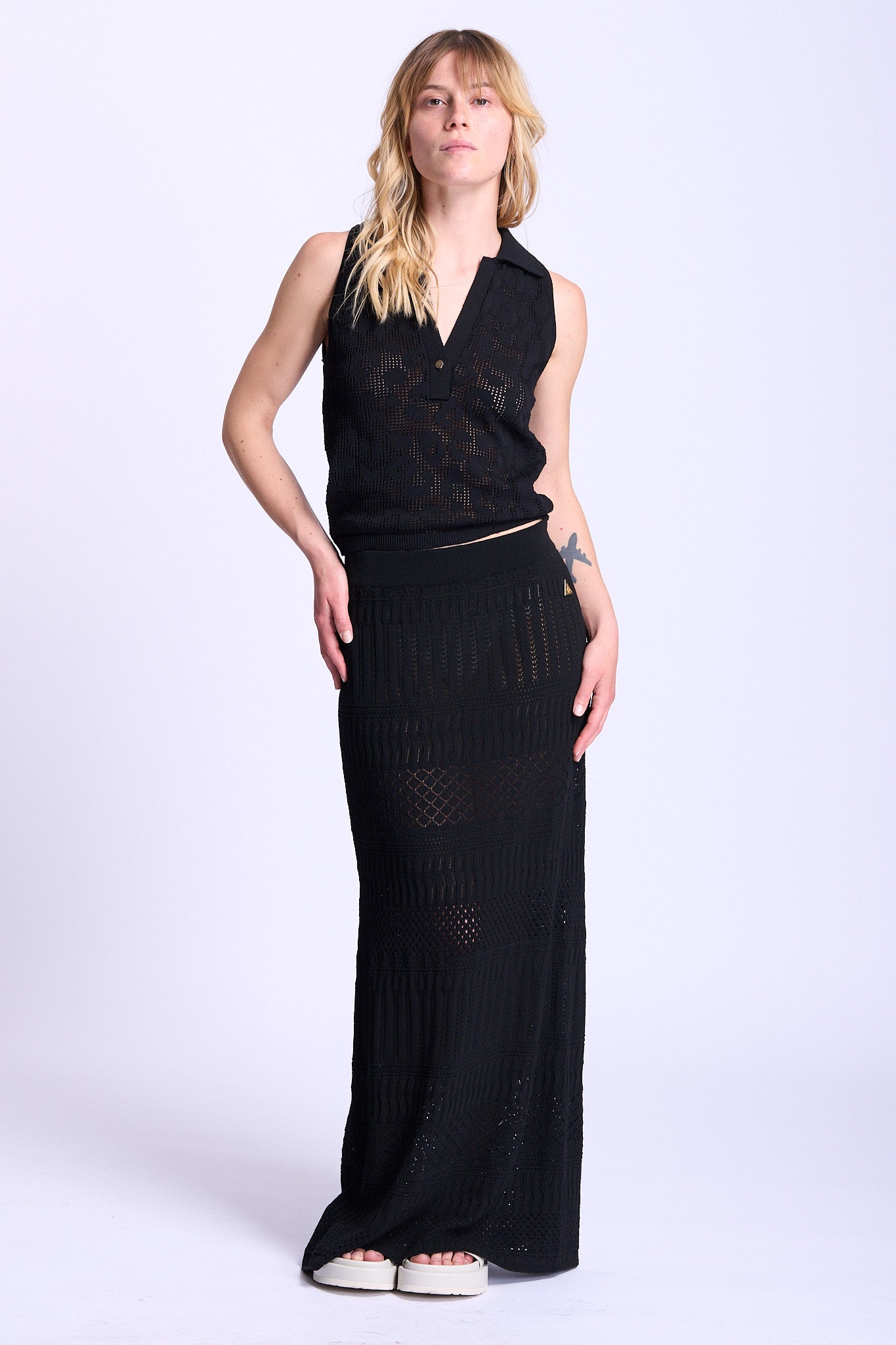 Akep Gonna Lunga Punto Pizzo Nero Donna-4