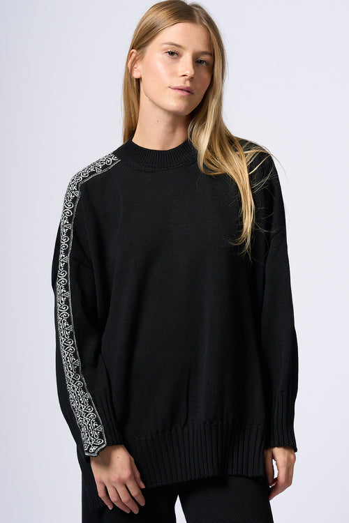 Akep Maglia Bordo Jacquard Nero Donna-2