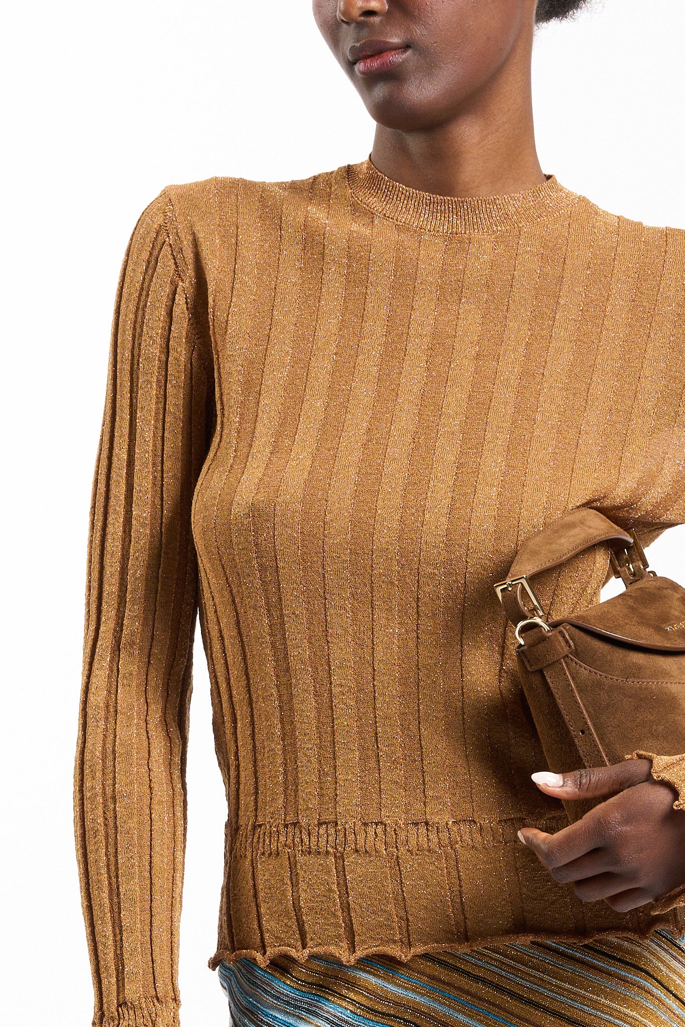 Akep Maglia Lurex Cammello Donna-5