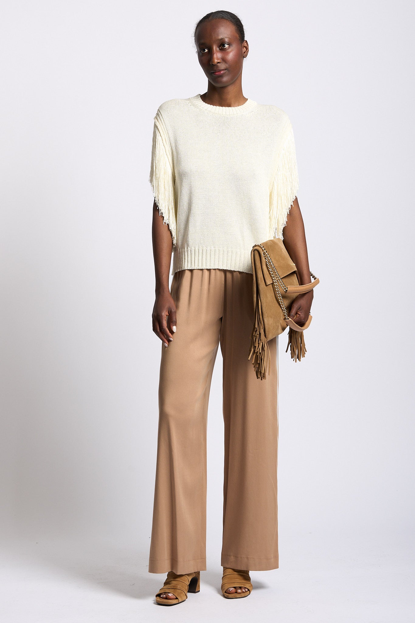 Akep Maglia con Frange Panna Donna-5