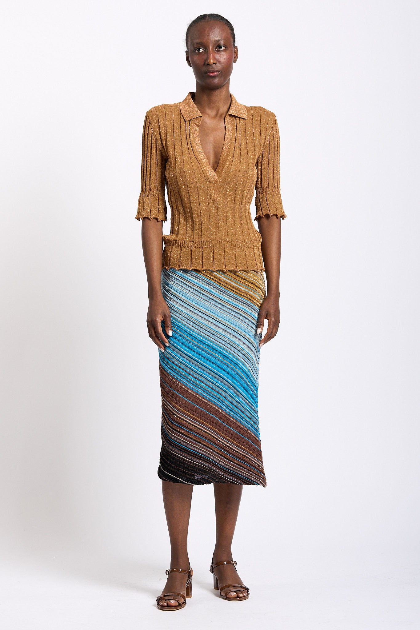 Akep Polo Lurex Cammello Donna-3