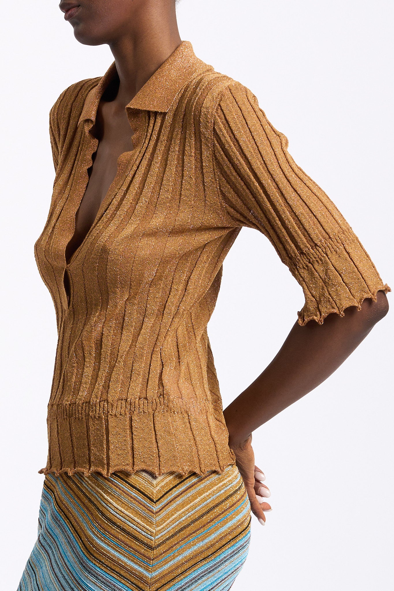Akep Polo Lurex Cammello Donna-2