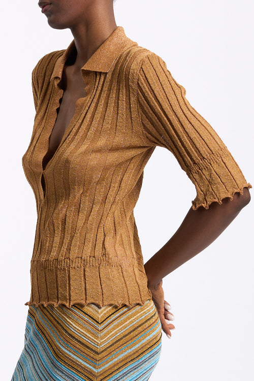 Akep Polo Lurex Cammello Donna-2