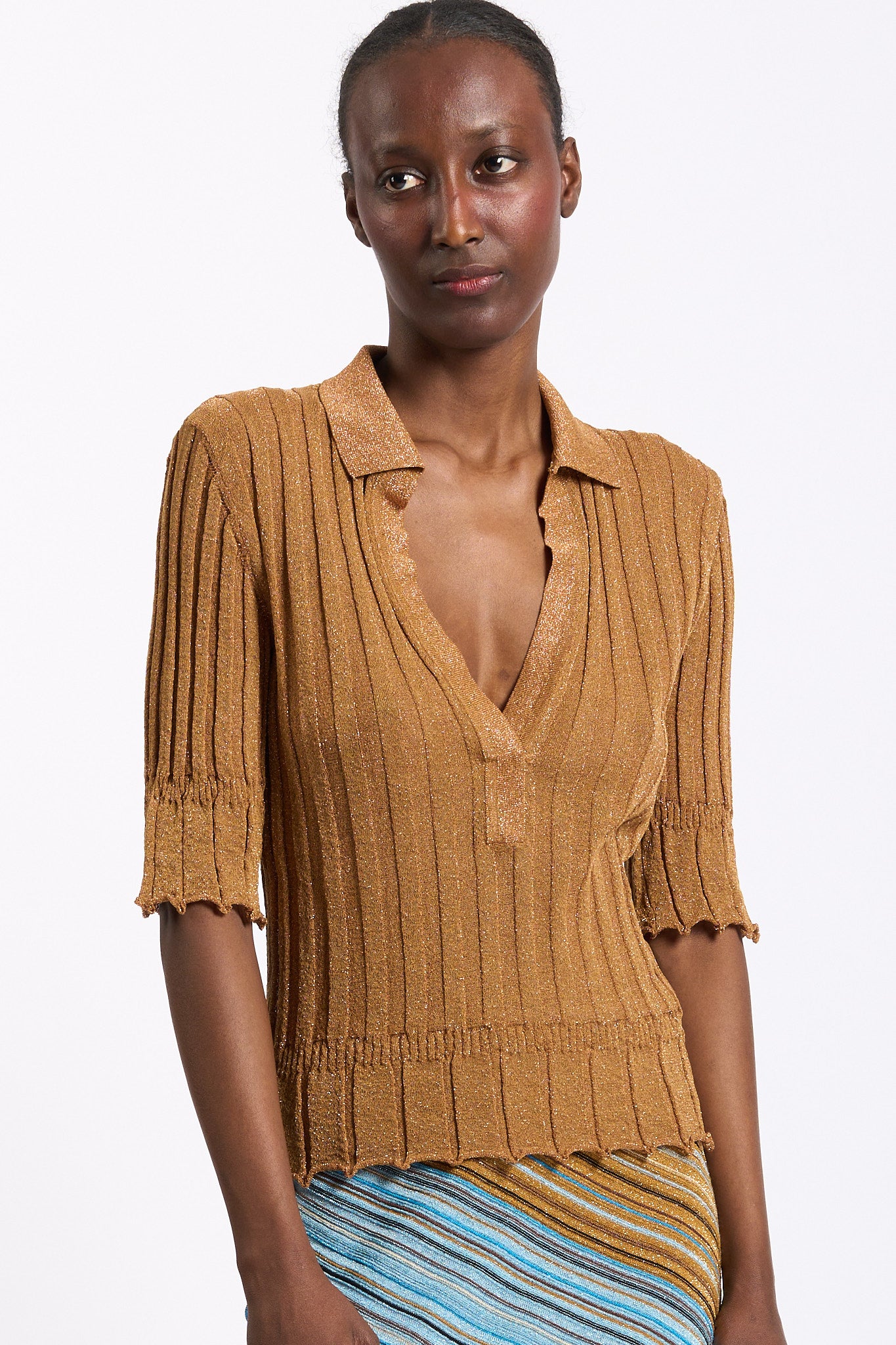Akep Polo Lurex Cammello Donna-5