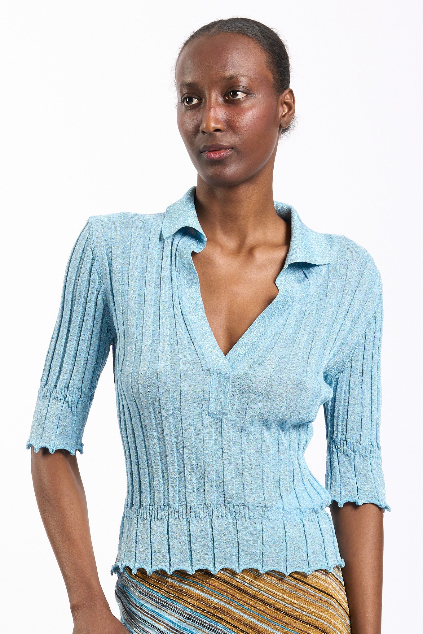 Akep Polo Lurex Turchese Donna-1