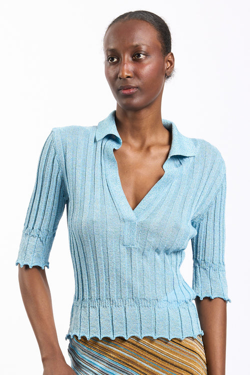 Akep Polo Lurex Turchese Donna