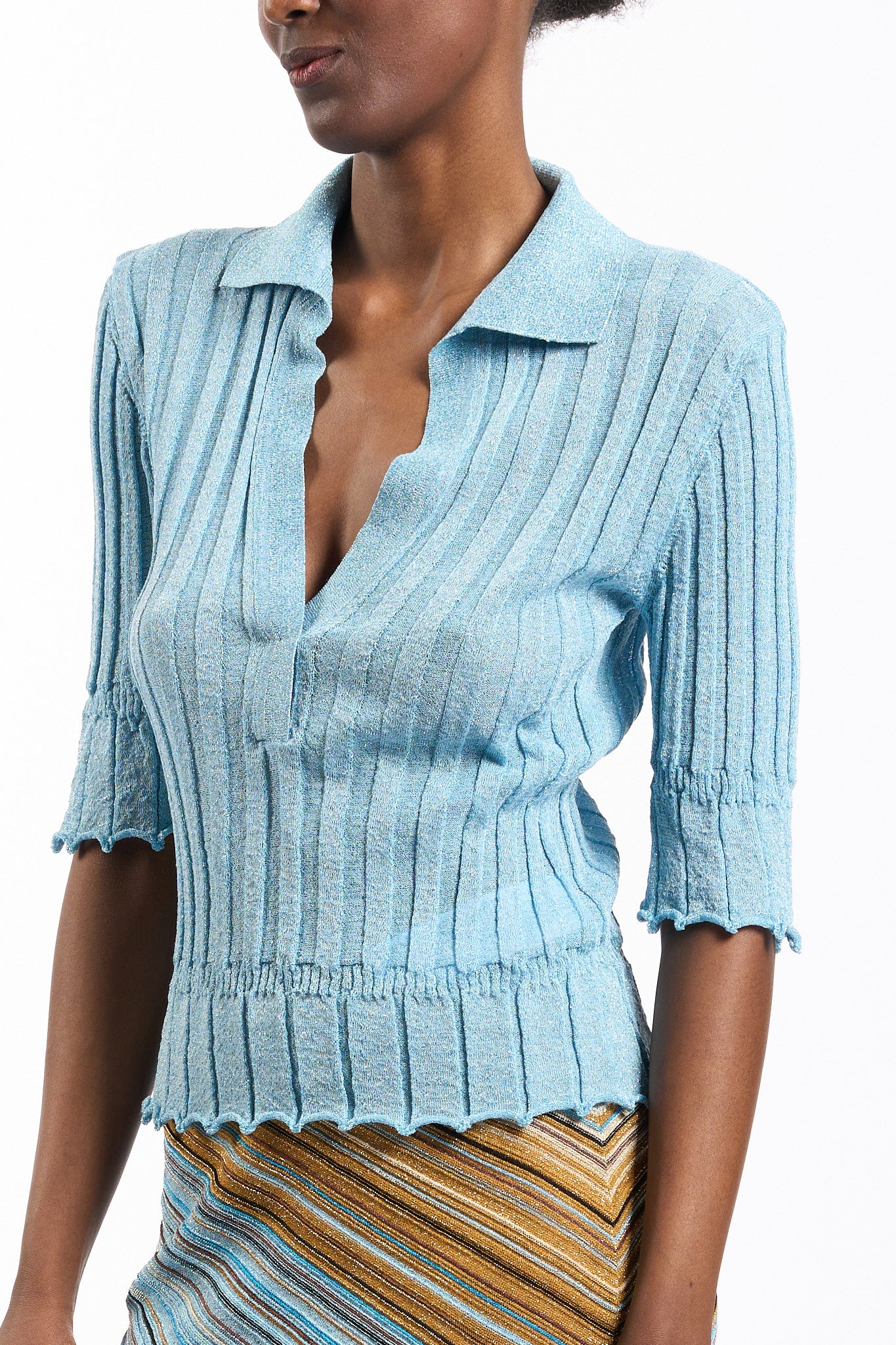 Akep Polo Lurex Turchese Donna-4