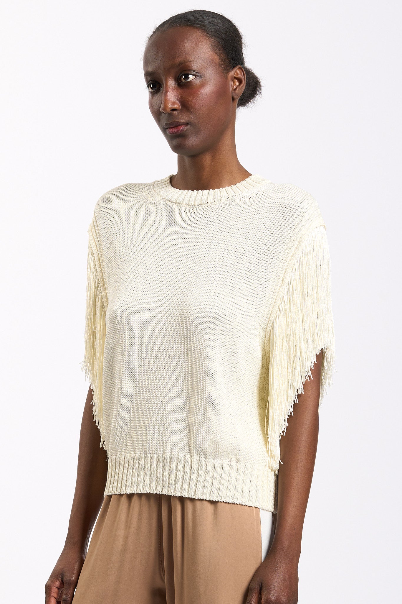 Akep Maglia con Frange Panna Donna-3