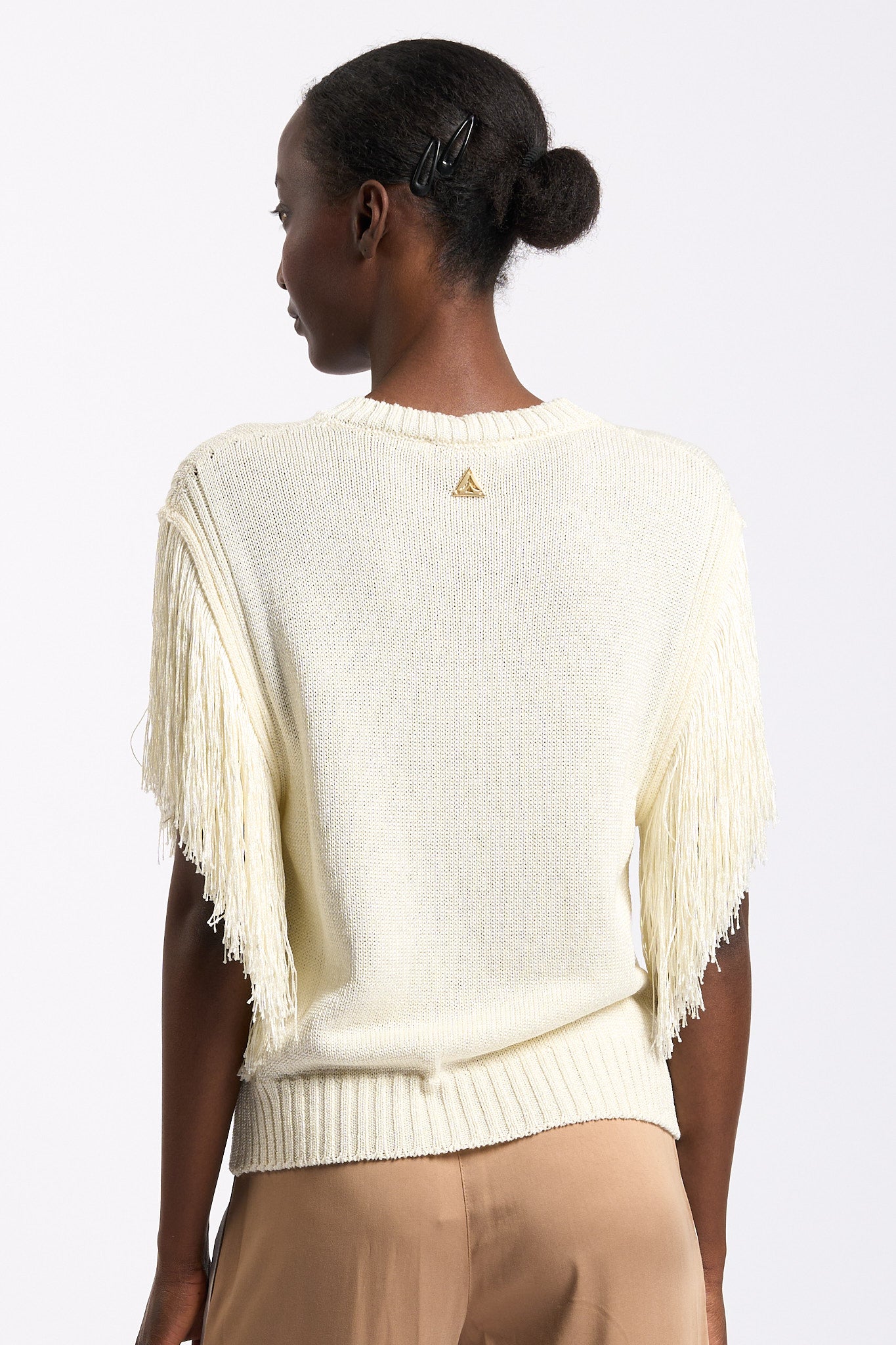 Akep Maglia con Frange Panna Donna-2