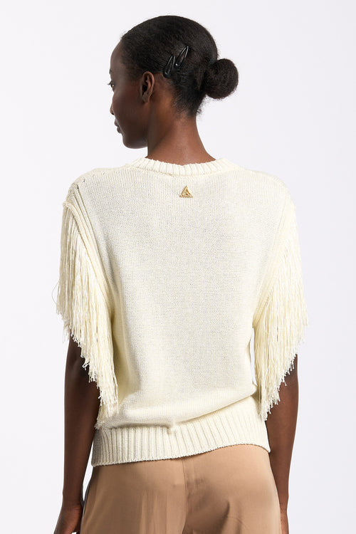 Akep Maglia con Frange Panna Donna-2