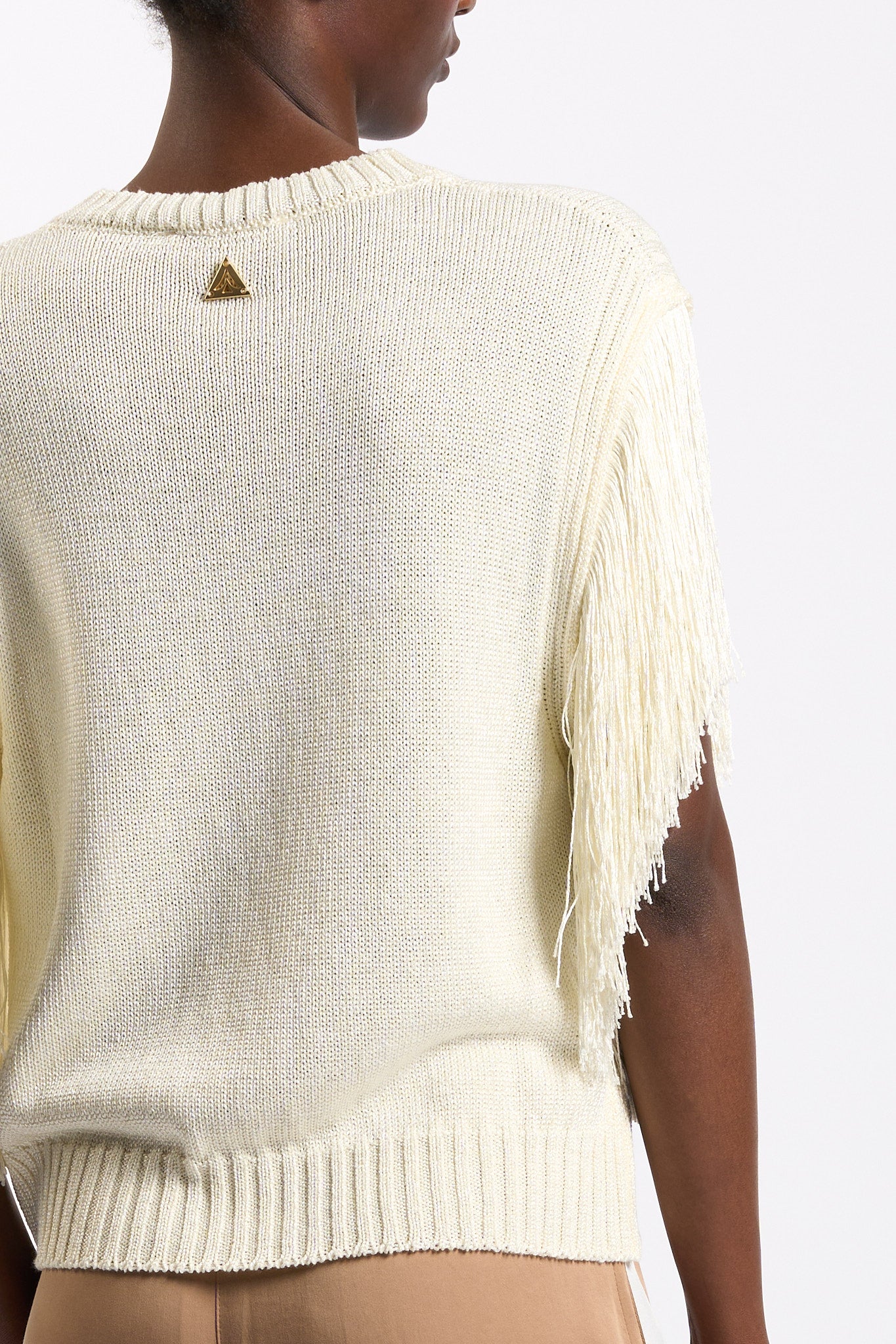 Akep Maglia con Frange Panna Donna-4