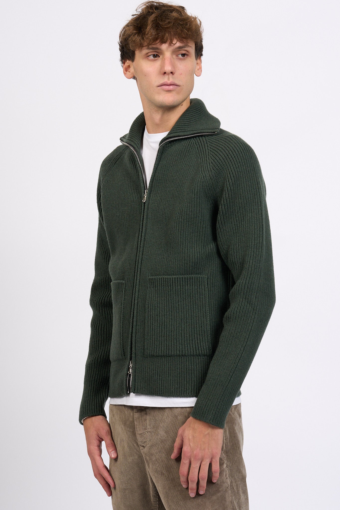 Albarena Cardigan Full Zip Verdone Uomo-4