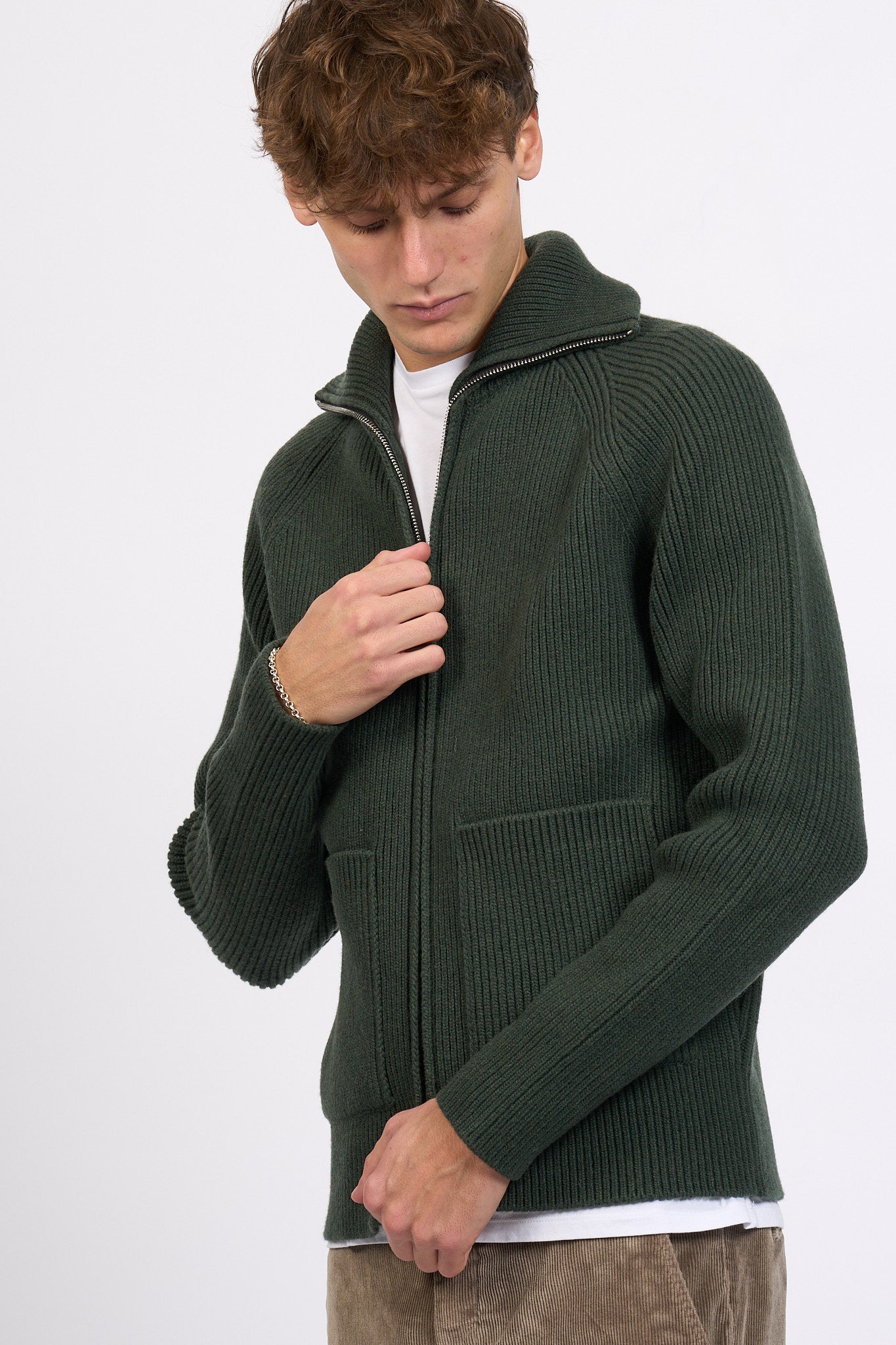 Albarena Cardigan Full Zip Verdone Uomo-6