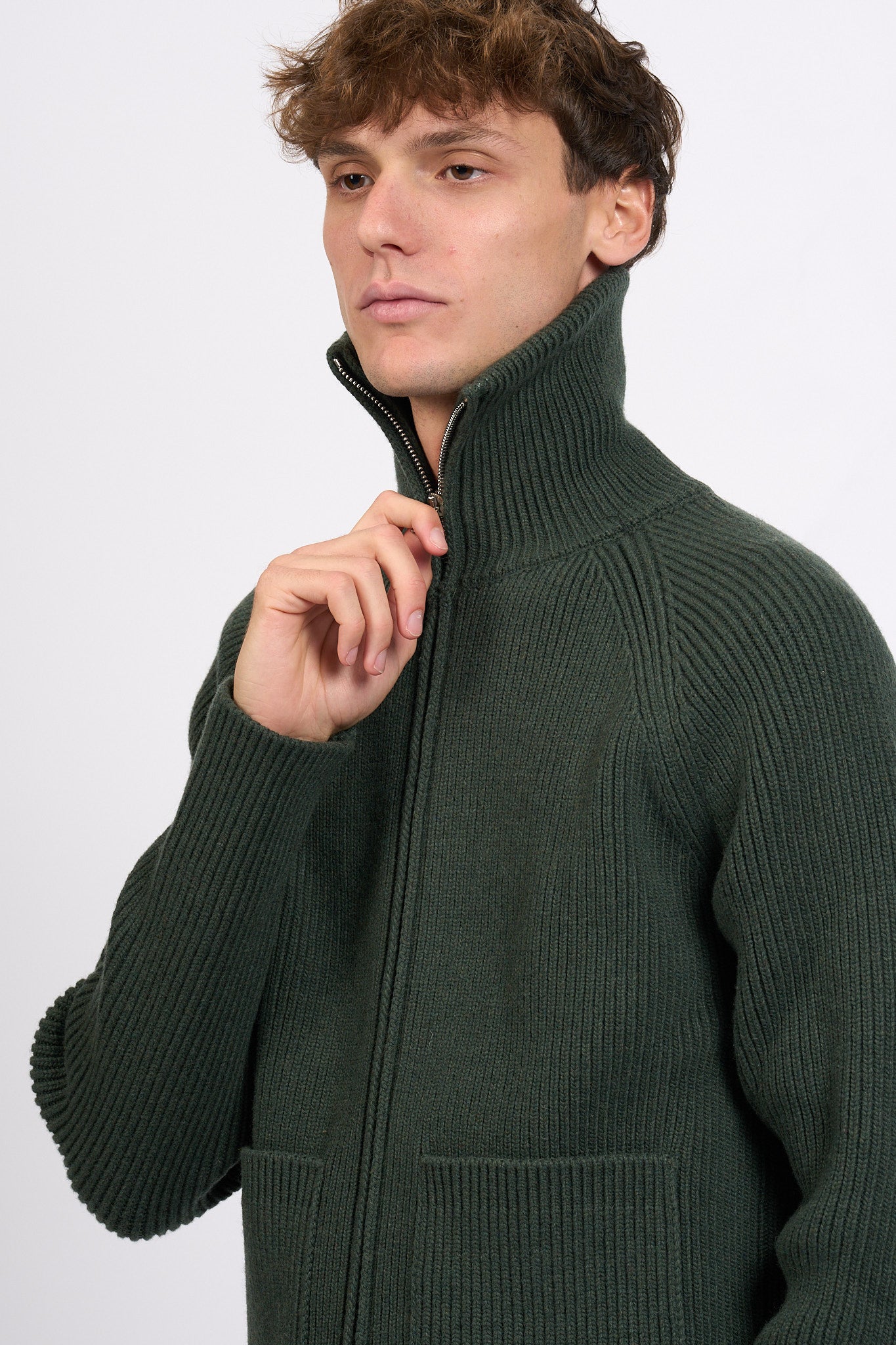 Albarena Cardigan Full Zip Verdone Uomo-8