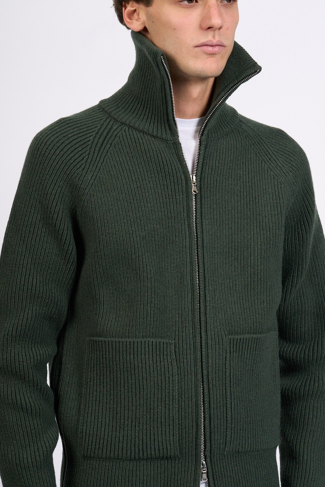 Albarena Cardigan Full Zip Verdone Uomo-2