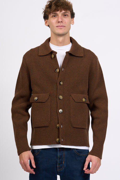 Albarena Cardigan con Tasche Marrone Uomo