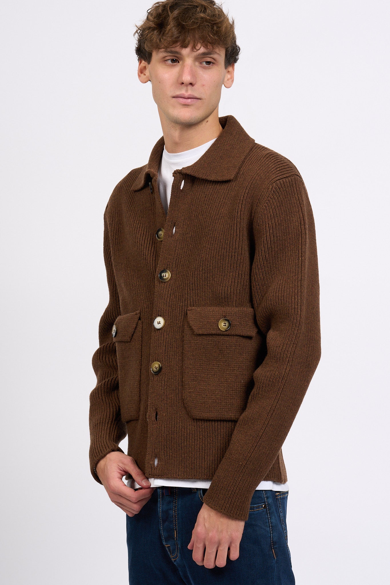 Albarena Cardigan con Tasche Marrone Uomo-4