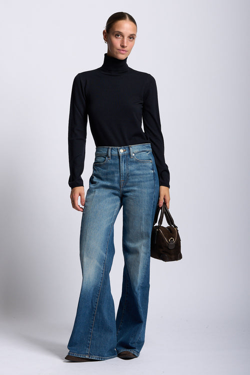 Alpha Dolcevita Donna Seta Cashmere nero a collo alto-2