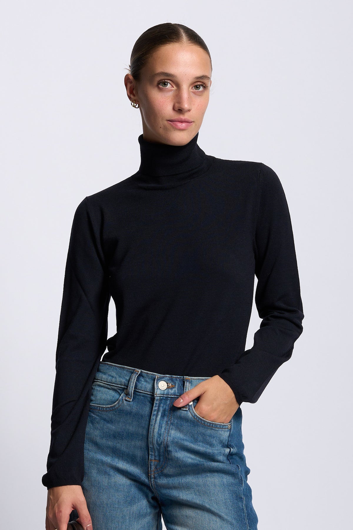 Alpha Dolcevita Donna Seta Cashmere nero a collo alto-4